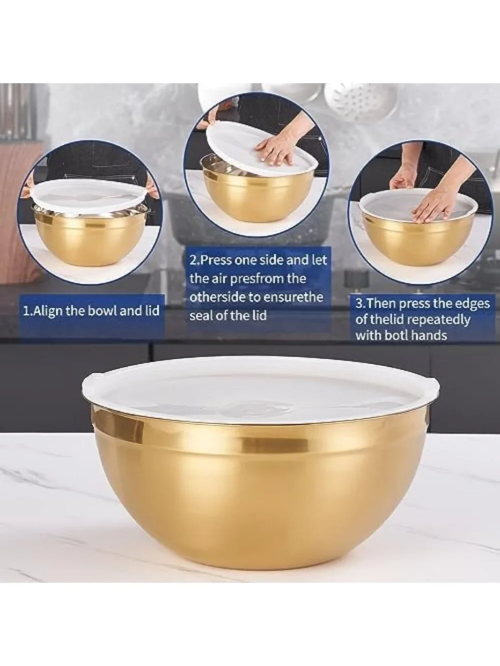 7-Piece Stainless Steel Mixing Bowls Set with Airtight Lids - Stackable, Ideal